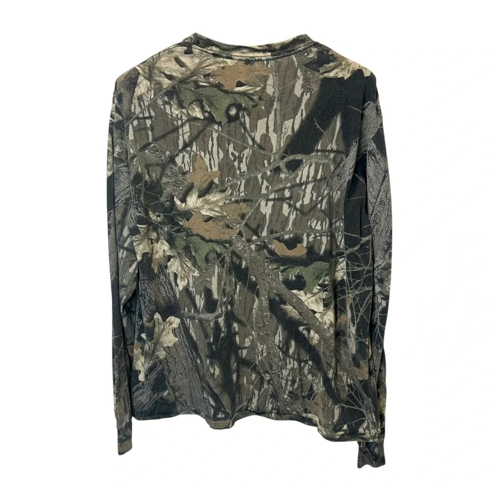 VTG 90s Mossy Oak Break-Up Camo Distressed‎ LS Pocket Tee Large USA Grunge